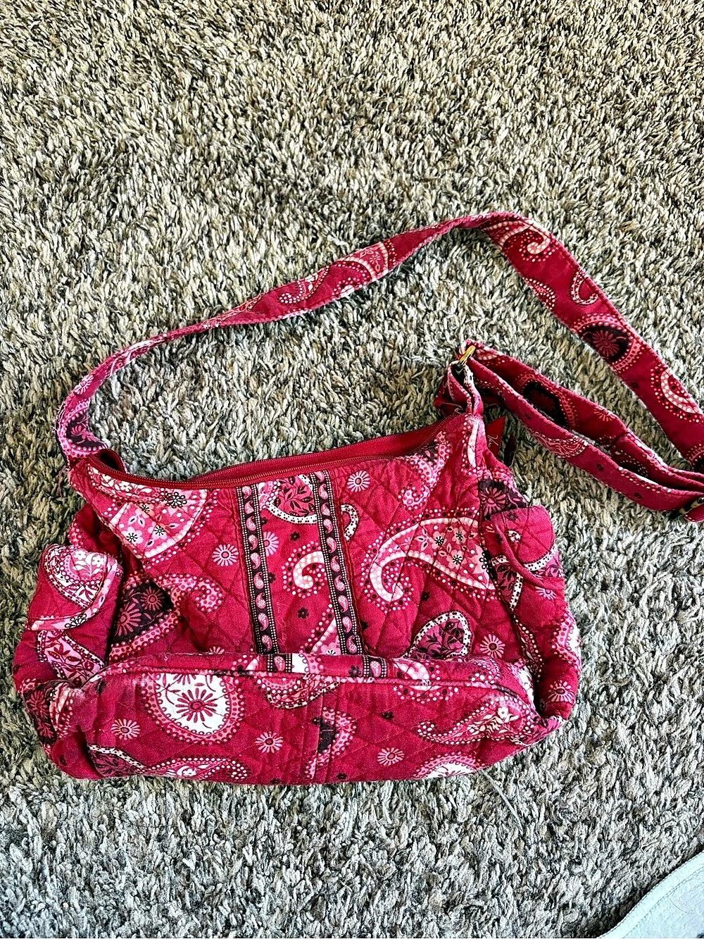 Vintage Vera Bradley Red Paisley Quilted Shoulder Bag Purse Y2K Retired Print